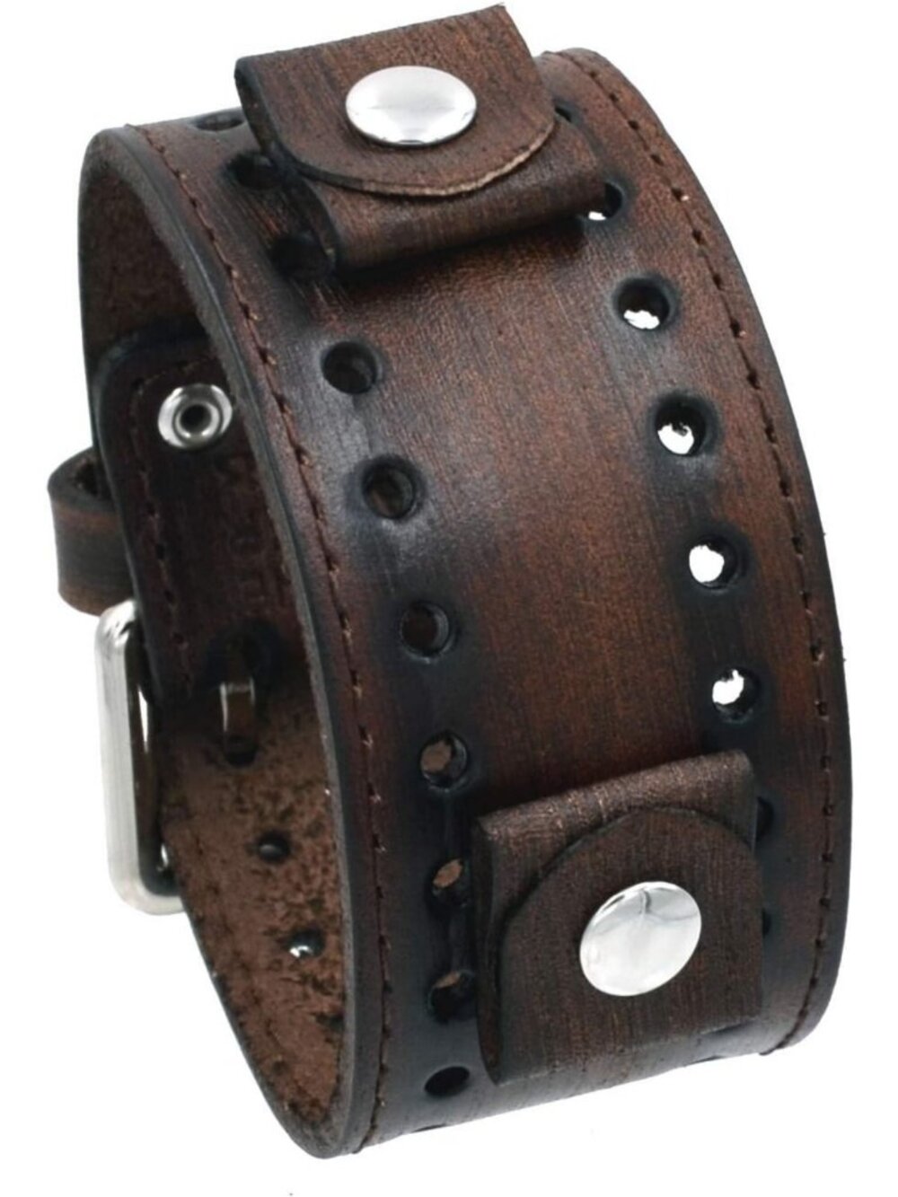 Distressed Brown Wide Leather Cuff Wrist Watch Band - Vintage Style Accessory